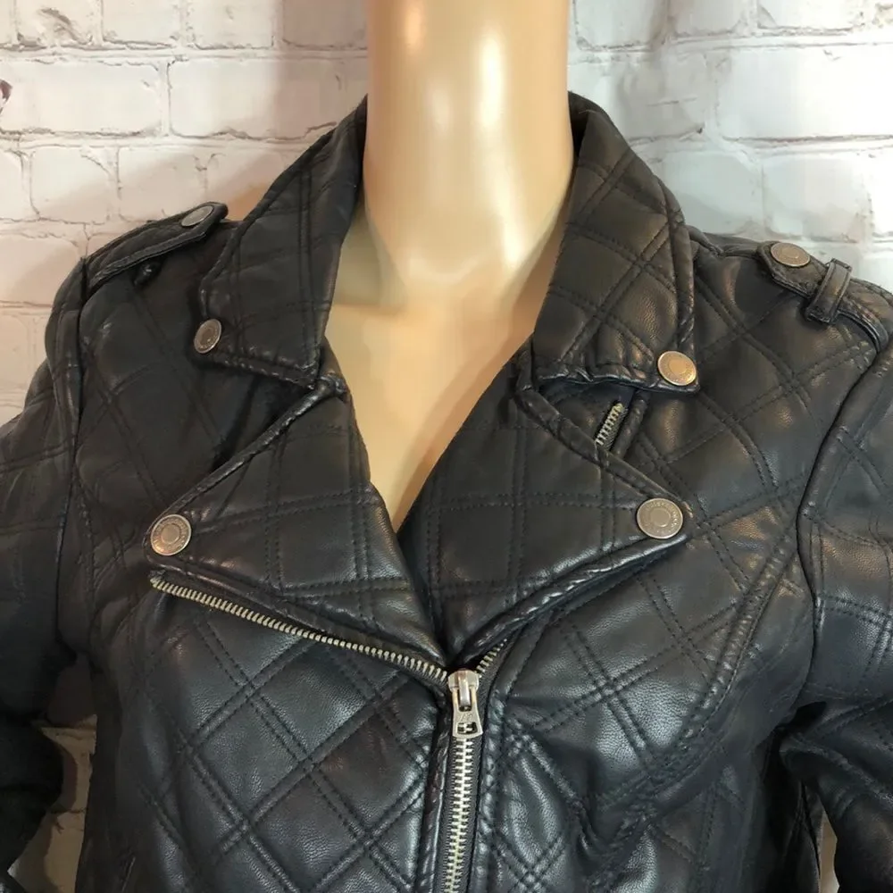Aeropostale Black Faux Leather Quilted Moto Jacket Juniors XL - Picture 3 of 10